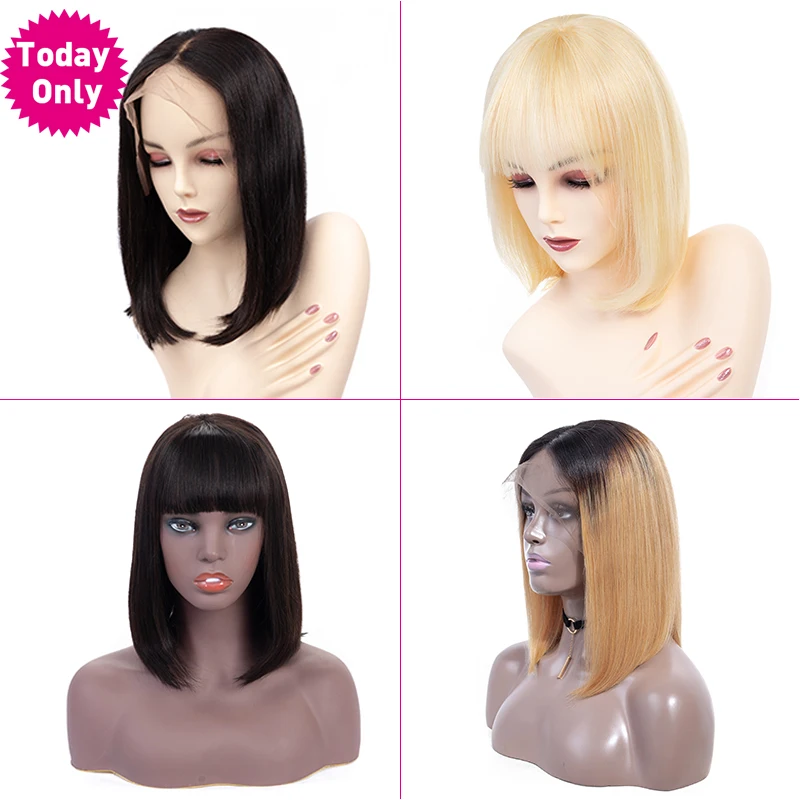 

TODAYONLY Brazilian Straight Bob Lace Front Human Hair Wigs With Bangs 13x4 Human Hair Wigs for Black Women Blonde Bob Wig Remy