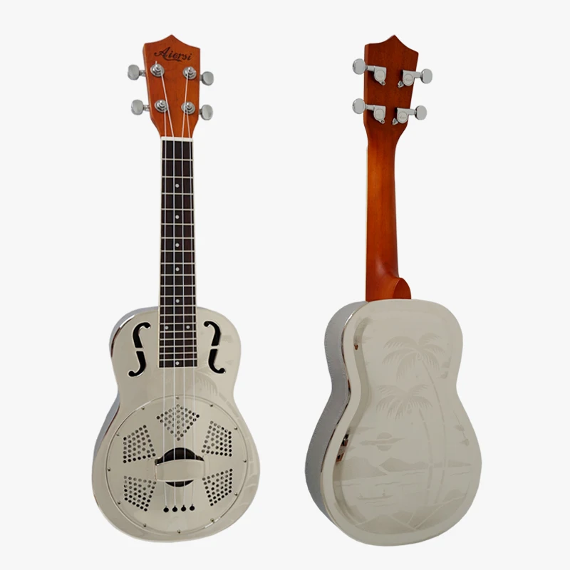 Aiersi Brand Hawaii Sandblasted Gloss Chrome Finish Brass Body F hole Design Concert Size Reso-uke | Спорт и развлечения