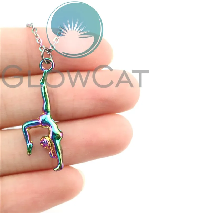 Rainbow Colors Gymnastics Female Gym Sport Gymnast Pendant 20'' Stainless Chains Necklace Women Girl Gift