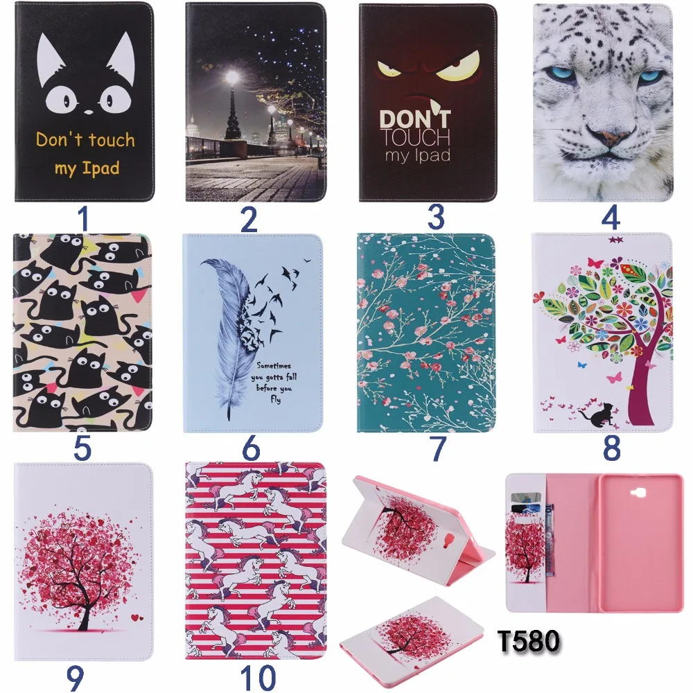 

Painted Flip Leather Case Cover for Samsung Galaxy Tab A 10.1 T580 T585 Tablet SM-T580 SM-T585 Coque Carcasa TPU Back Shell