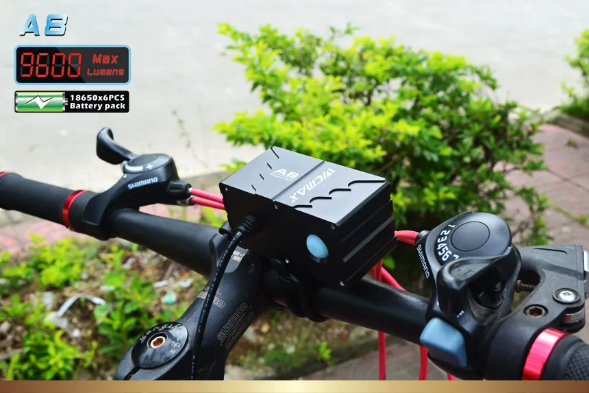 Discount 8 X  XM-L2 LED A8 Bicycle Bike Light 9600LM LED 3 Mode headLamp with 10000mAh Waterproof Battery Pack and charger 5