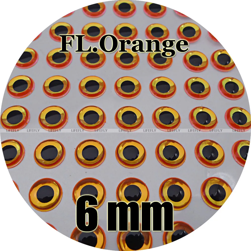 

6mm 3D Fluorescent Neon Orange (Black Pupil) / Wholesale 350 Soft Molded 3D Holographic Fish Eyes, Fly Tying, Jig, Lure