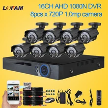 LOFAM 16CH AHD 720 P HD CCTV Системы HDMI 1080 P DVR NVR 8 шт. 1.0MP безопасности Пуля Открытый Водонепроницаемый камера комплект видеонаблюдения 1MP