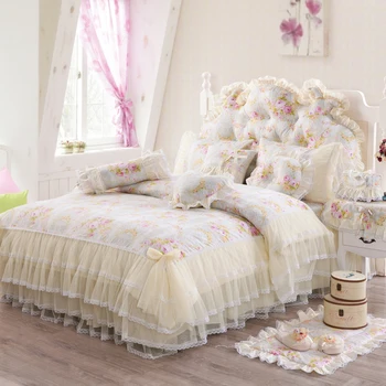 

2017 New 100%Cotton Princess Bedding Set lace Duvet cover Bed skirt Pillow Small Mat Bedstand cover Twin Queen King 3/4/6/8/11Pc