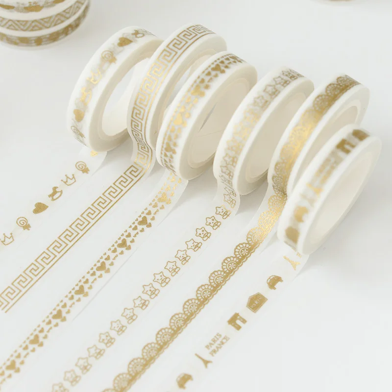 

8mm Slim Gold Washi Tape Christmas Vintage Foil Washi Adhesive Masking Tape Scrapbooking