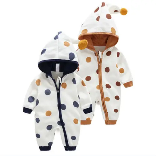 

2018 Newborn Kid Baby Girl Boy Hooded Romper Jumpsuit Dot Outfit Clothes Hot New