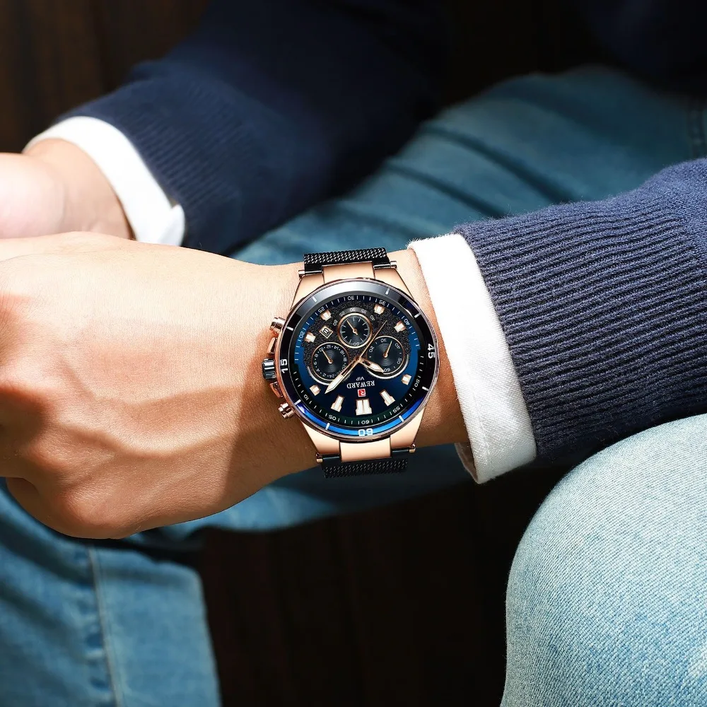 REWARD модные для мужчин S часы лучший бренд класса люкс кварцевые часы для мужчин повседневное тонкая сетка нержавеющая сталь