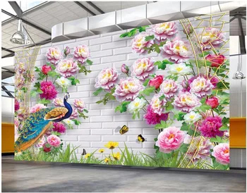 

3d wall cloth silk custom photo mural Chinese peony flowers bloom peacock home improvement 3d print fabric decoration picture