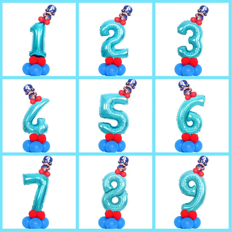 

30inch Light board blue number Captain America Column balloons 1st birthday party decorations kids Shower Favors globos