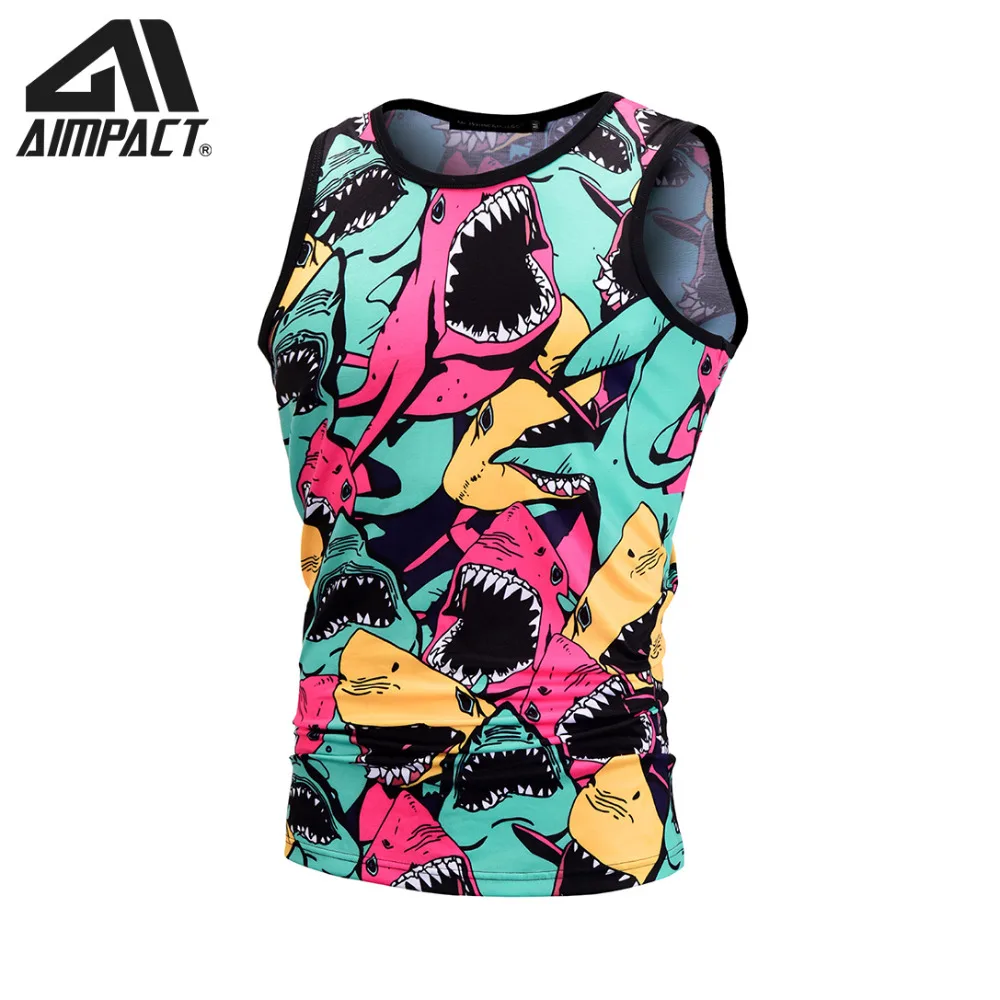 

New 3D Shark Beach Tank Tops for Men Summer Holiday Hawaiian Sleeveless Shirts Male Casual Crew Neck Singlets By Aimpact AM1105