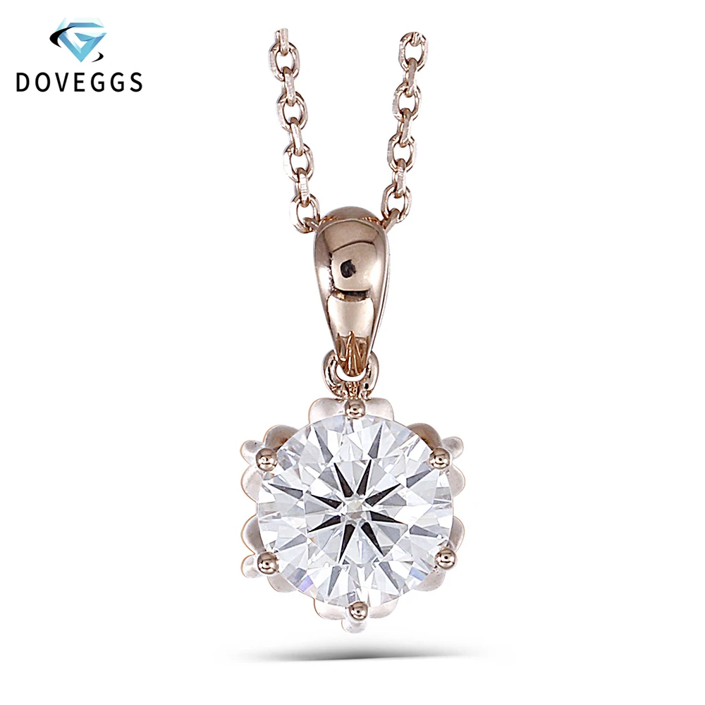 

DovEggs 18K 750 Rose Gold 1CTW 6.5mm F Color Moissanite Flower Shaped Pendant Necklace with 18" Inch 18K Rose Gold Chain