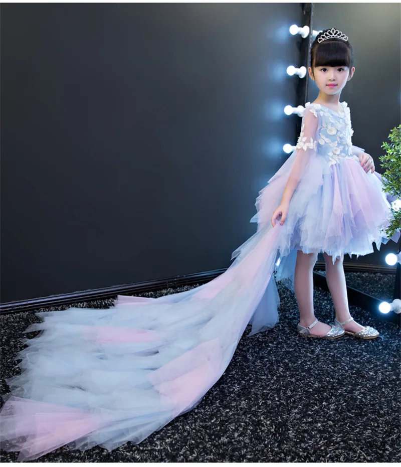 Европейское роскошное элегантное платье для маленьких девочек, элегантное платье с шлейфом, детское вечернее бальное платье с длинным шлейфом, свадебное рождественское платье