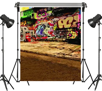 

Polyester Colorful Graffiti On Street Wall Washable No Crease Background Photography Backdrops Studio Prop Photographic Seamless