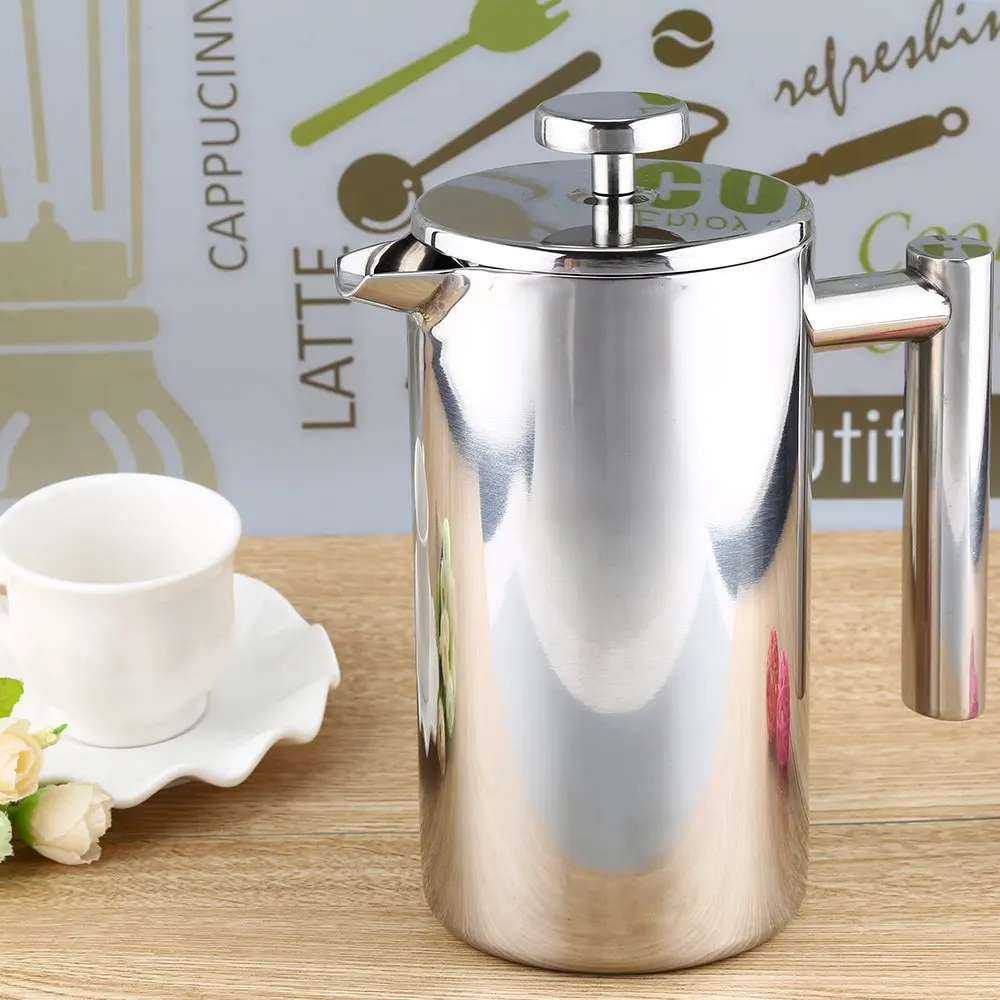 

1000ML Stainless Steel French Coffee Maker Pot Cafetiere Permanent Coffee Filter Baskets Espresso Tea Double Wall French Press