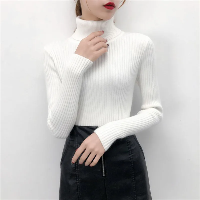 2019 Women Sweater casual solid turtleneck female pullover full sleeve warm soft spring autumn winter knitted cotton