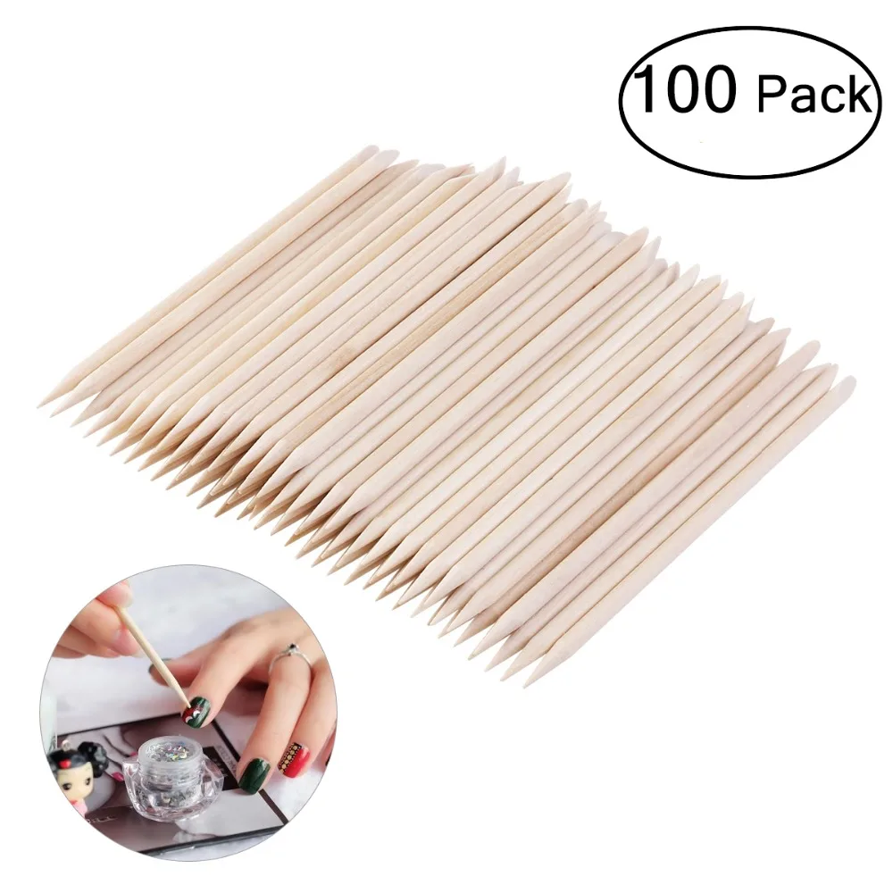 

100pcs Beauty Multi-Functional Nail Art Polish Orange Wood Stick Cuticle Pusher Removers Original Cuticle Skin Gel Nail Tool