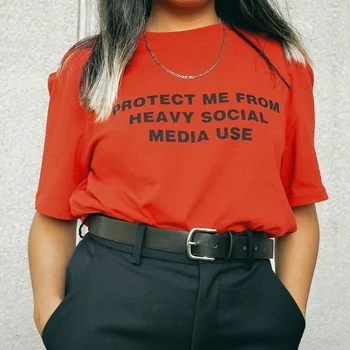 

HAHAYULE 2018 Summer Fashion Protect Me From Heavy Social Media Use Quotes Red Unisex Tumblr Fashion Street Style Shirt