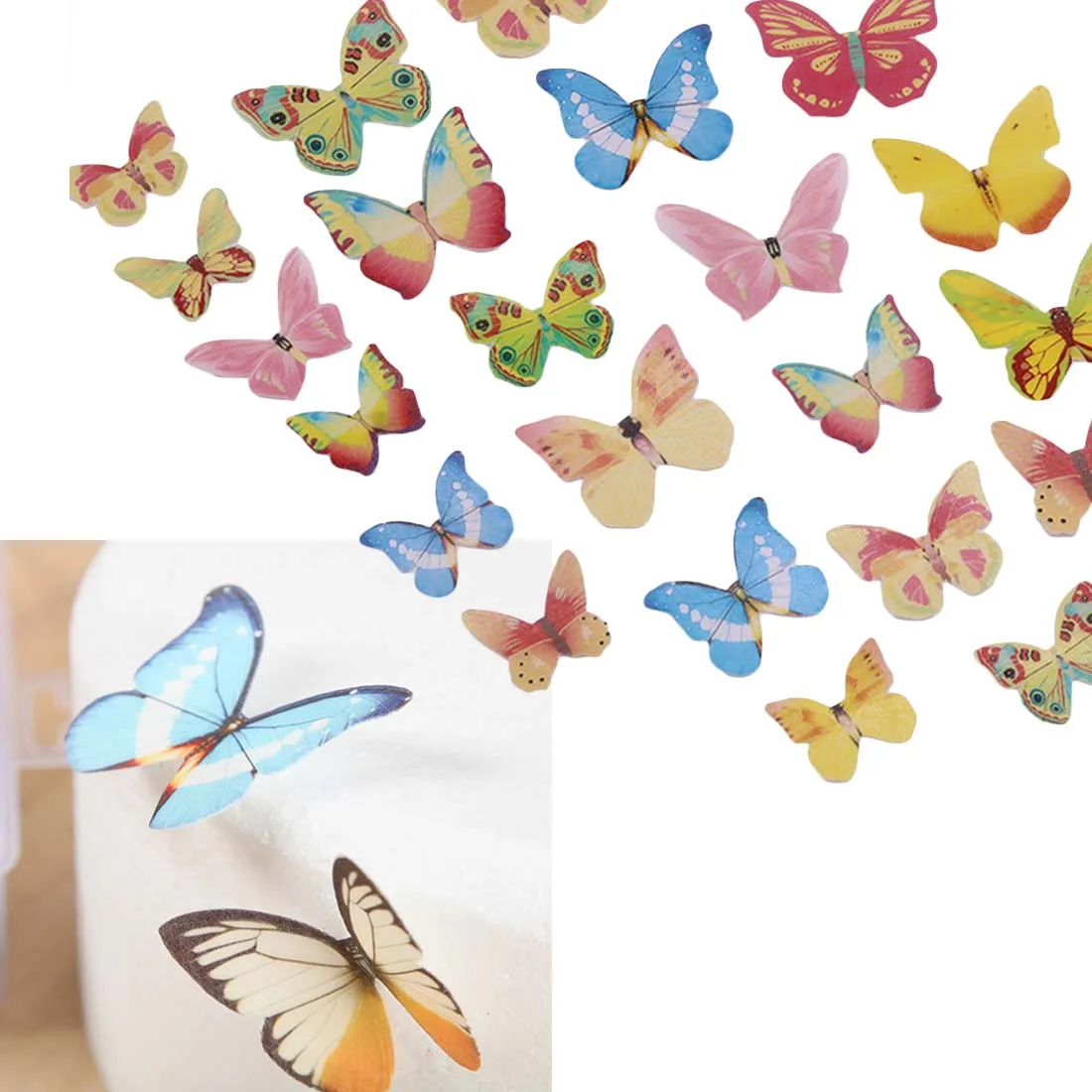 36 Arco Iris Mariposas de papel de oblea de la Magdalena Cake Toppers Comestibles