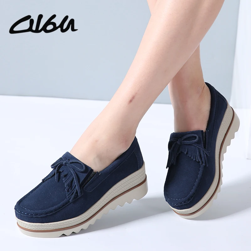 Women Flats shoes Suede Leather tassel 