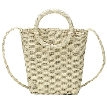 

NEW-Bohemian Style Fashionable Handmade Handbag Simple Natural Straw Bag Crossbody Woven Beach Bag For Women