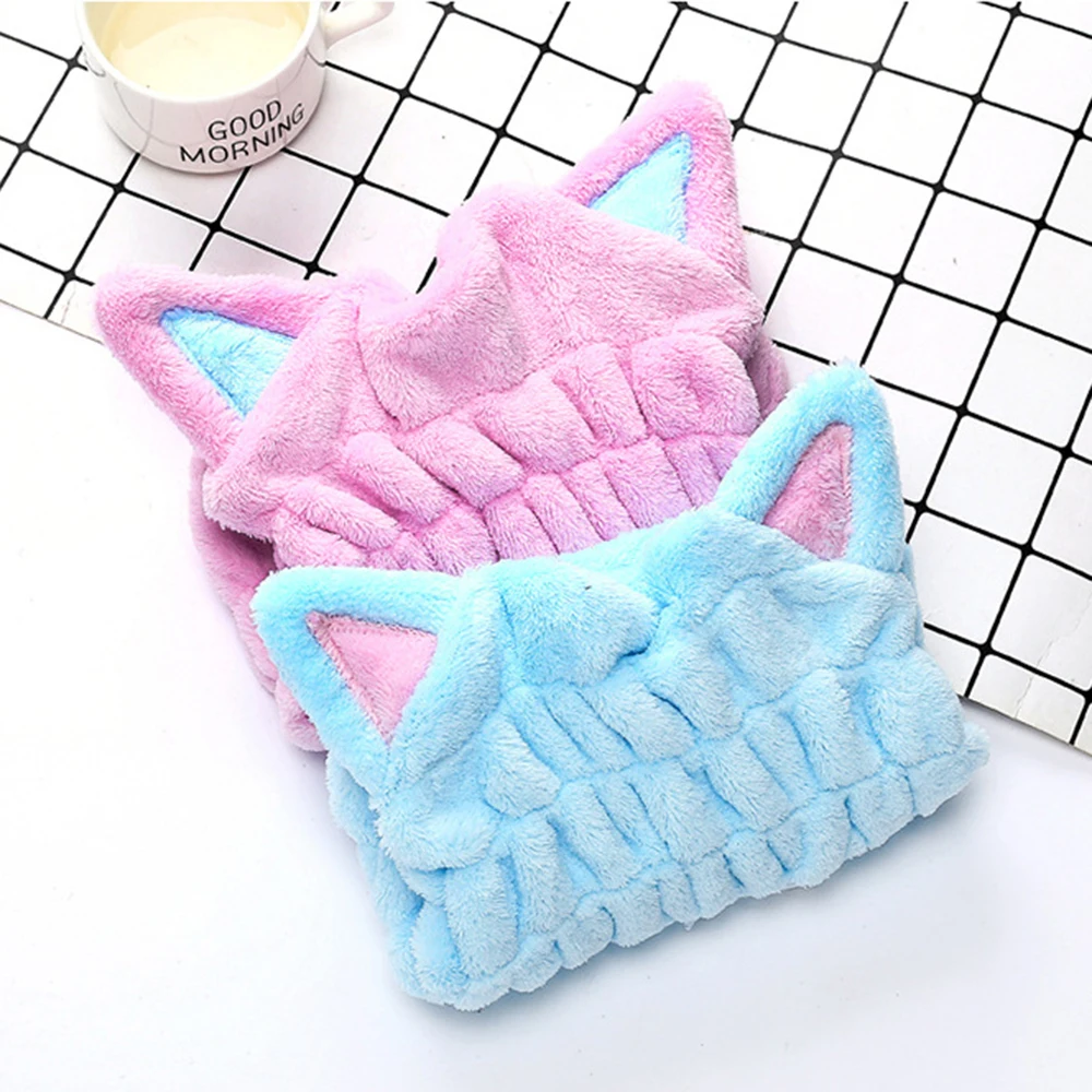 Dry Shower Bathing Cap Cat Ear Shape Towel Drying Bath Spa Head Bathing