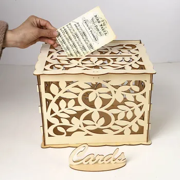 

Wedding Card Box Birthday Party Decorations Rustic Wooden Card Box DIY Money Box Gift For Guest