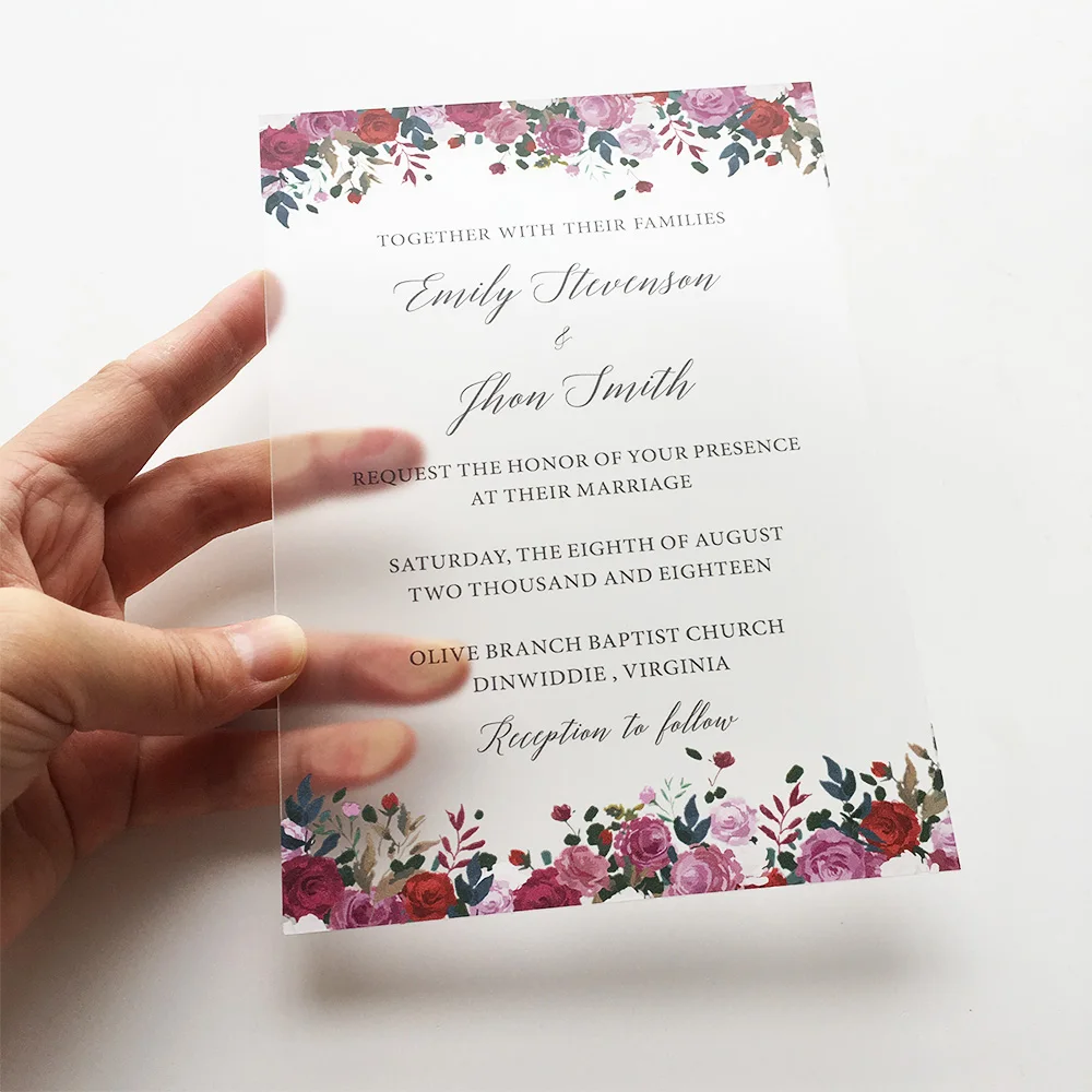  100 Sets Per Lot Unique Floral Watercolor 5x7inch Frosted Acrylic Wedding Invitation Cards - 32869746472