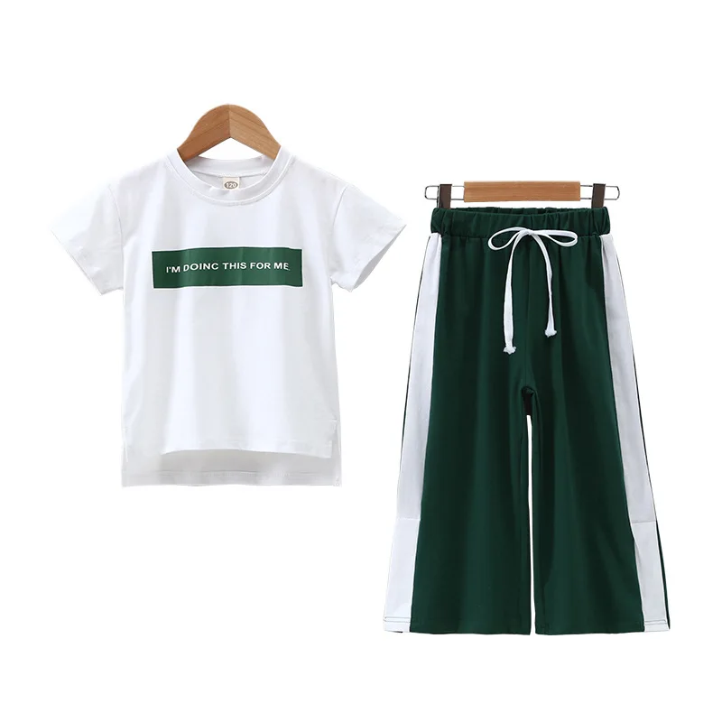 Soft Cotton Teenage Girls Clothing Set 2019 Summer Letter Print Tshirt Tops Pants 2-piece Kids Clothes Suit For Children Outfits (6)
