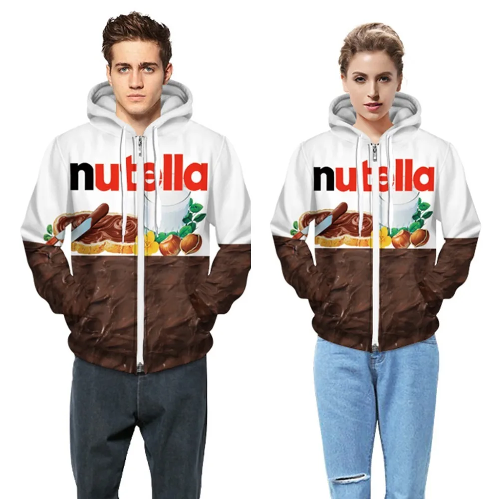 N-olsollo Harajuku Nutella, 3D принт, толстовка с капюшоном на молнии, женские пуловеры, толстовки с капюшоном, длинный рукав, тонкий флисовый Топ, женская одежда