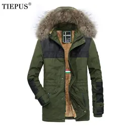 TIEPUS зимняя куртка мужская плюс бархатное теплое плотное пальто тонкая брендовая одежда мужская куртка пуховик с меховым воротником