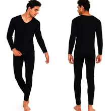 Мужские комплекты зимнего термобелья из 2 предметов с v-образным вырезом,, новые кальсоны с длинным рукавом, мужское серое нижнее белье