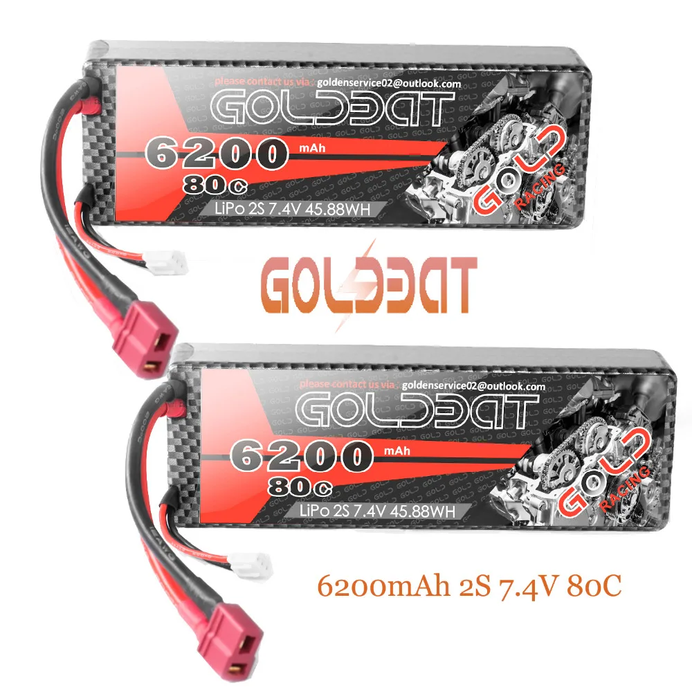 

2units GOLDBAT RC Battery Lipo 80C Drone 2S Lipo Battery 7.4V 6200mAh Pack With Deans Plug For RC Car Truck Airplane FPV RACING