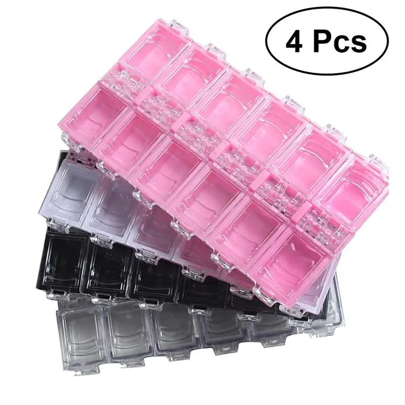 4pcs Nail Art Supply Organizer Solid 12 Compartments Plastic Storage
