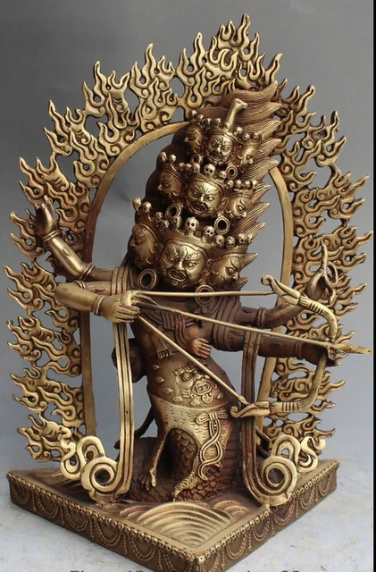  US $269.65 006726 Chinese Tibet Buddhism Bronze Archery Mahakala Wrathful Deity Buddha Statue