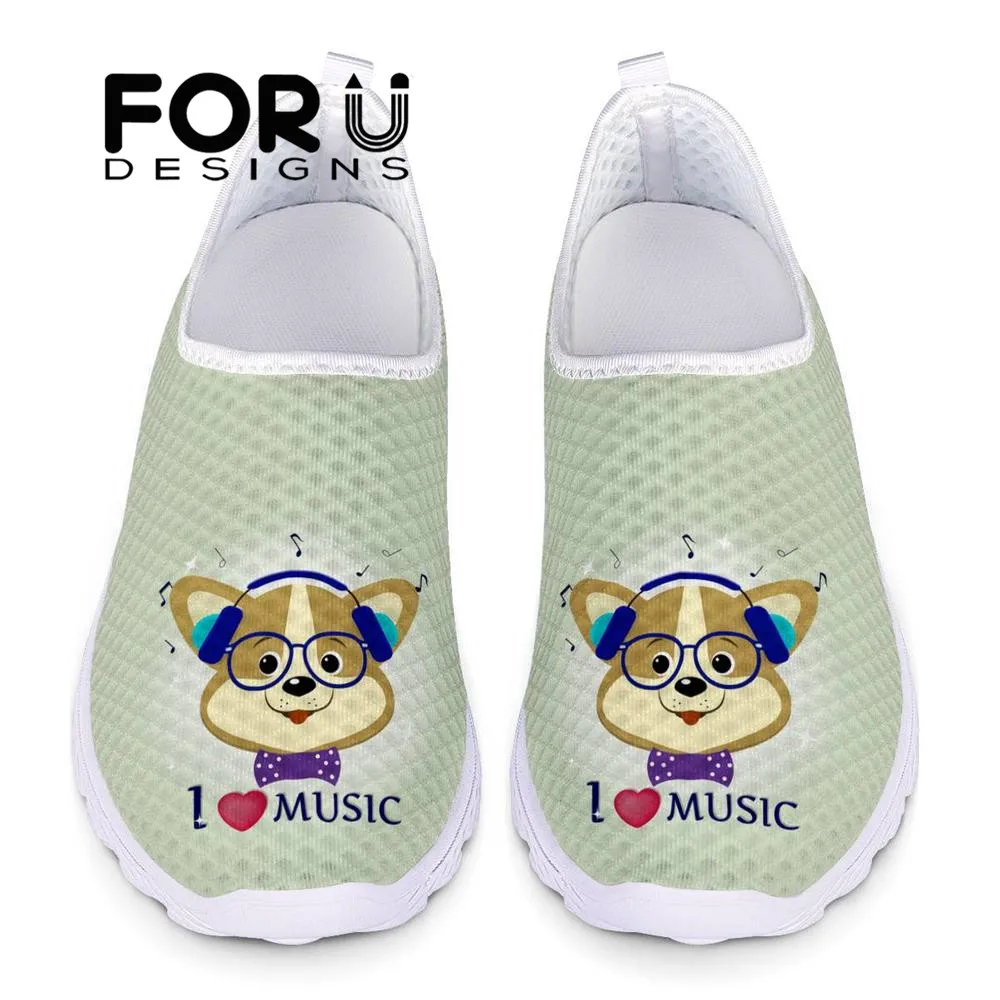 

FORUDESIGNS Funny 3D Dog Corgi Musician Prints Women's Flats Shoes Woman Summer Casual Youth Girls Lazy Loafers Comfortable Mesh
