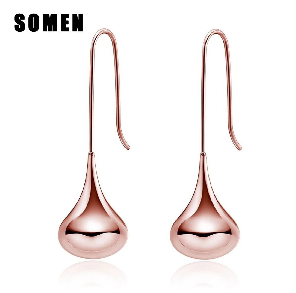 Polished Stainless Steel Drop Earrings Women Rose Gold Classic Smooth