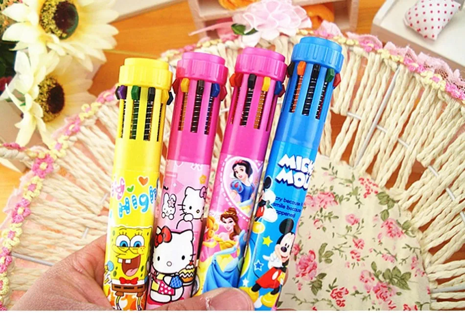 renk rastgele gondermek 1 adet yeni kalem 10 renkler eglenceli murekkep geri cekilebilir tukenmez kalem caneta yazma kirtasiye cocuk hediye