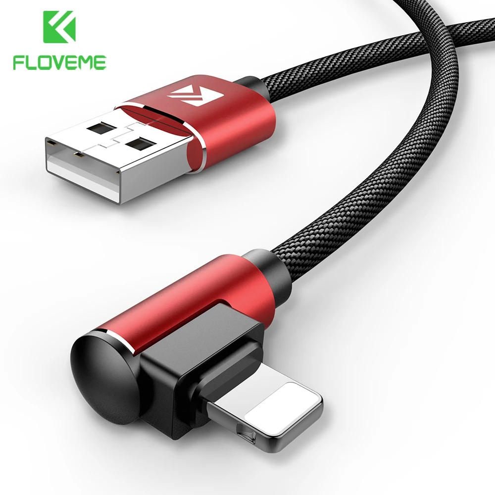 

FLOVEME 90 Degree For iPhone XS Max Xr USB Cable 1m 2.1A Fast Charger Cable for Apple iPhone X 10 8 5s SE iOS 10 11 Accessories