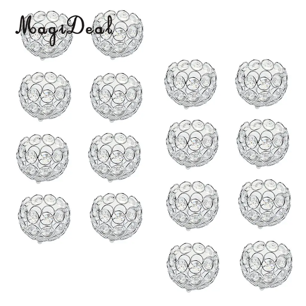 16pcs Crystal Tealight Candle Lantern Holders Candlesticks Wedding Xmas Party Dinner Table Centerpieces
