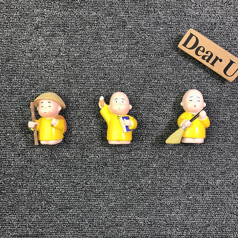 

JEAZEA 3PCS Resin Cute Creative Monk Shaolin Kung Fu Kids Doll Foolish Monk Baby Car Home Ornaments Crafts Decoration
