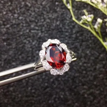 

[MeiBaPJ Natural Red Garnet Gemstone Trendy Ring for Women Real 925 Sterling Silver Charm Fine Jewelry