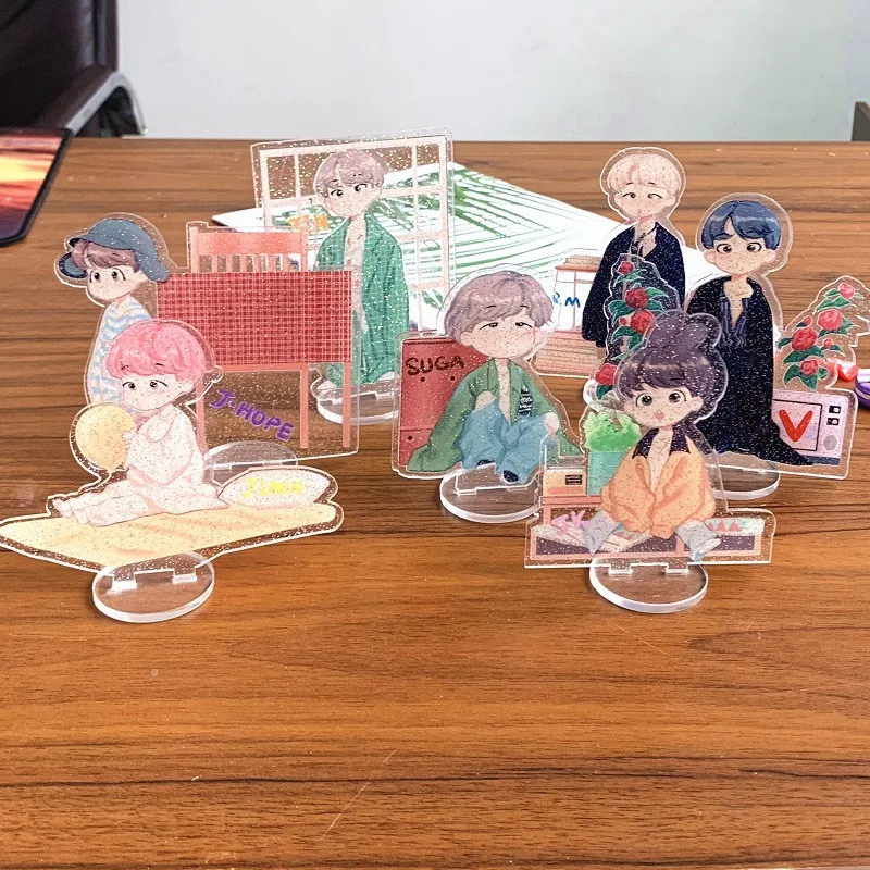 

Kpop Bangtan Boys Acrylic Star Desk Stand Board JUNGKOOK JIMIN RM V J HOPE SUGA Cartoon Transparent Car Stand Board Decor