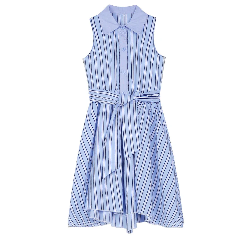 WLG family matching clothes mother and daughter striped fashion dresses summer sleeveless dress - Цвет: Синий