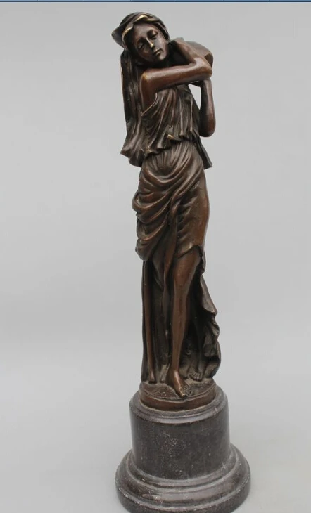 

13"Western Art Bronze Marble Belle Belle Girl Women Embrace Pot Statue