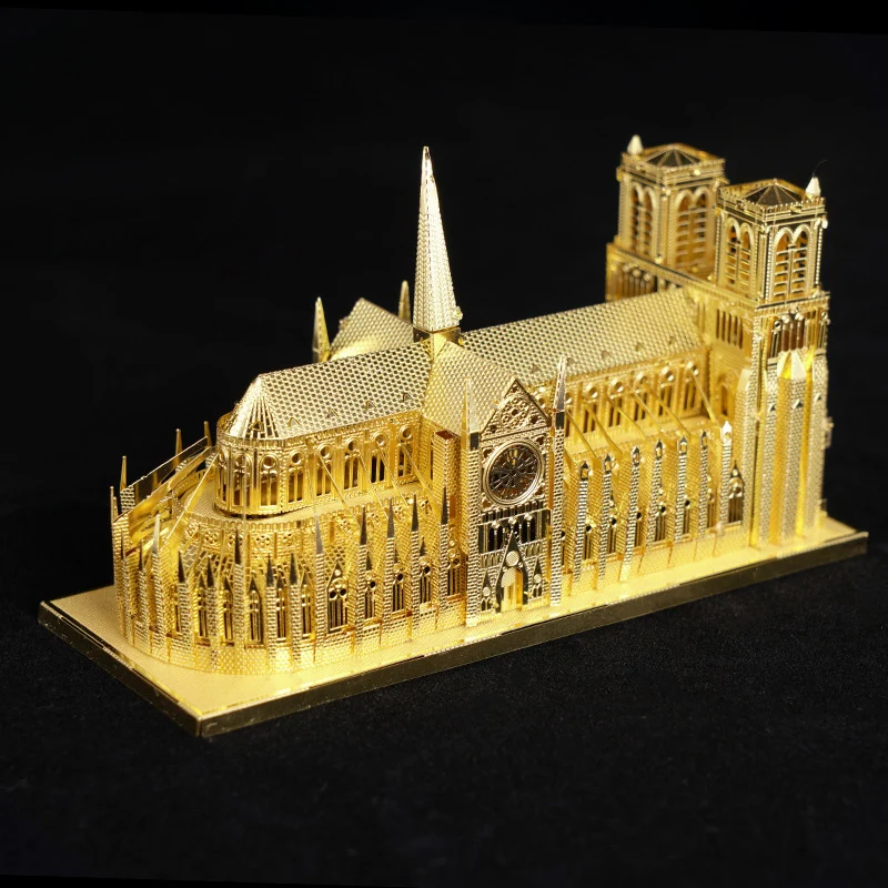 

3D High Quality France Notre Dame Souvenir Mini Model High Difficulty Puzzle with Light Metal Material Home Decoration