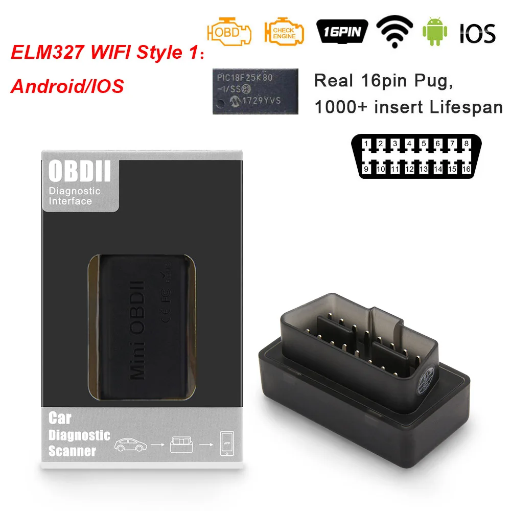 ELM 327 V1.5 PIC18F25K80 obd2 bluetooth wifi usb сканер для Android/IOS/ПК ELM327 V1.5 obd 2 obd2 1,5 автомобиля диагностики авто диагностический инструмент - Цвет: WIFI Style 1