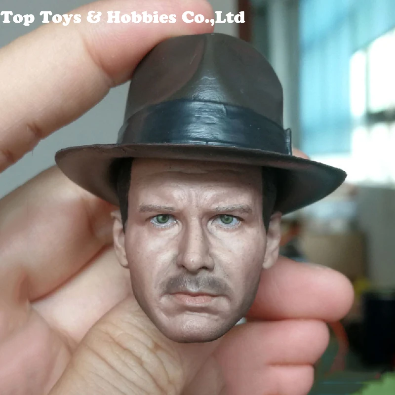 

1/6 Scale Harrison Ford Head Sculpt Carved Indiana Jones head Normal/Damaged Version with hat Cap for 12'' Male Figure body