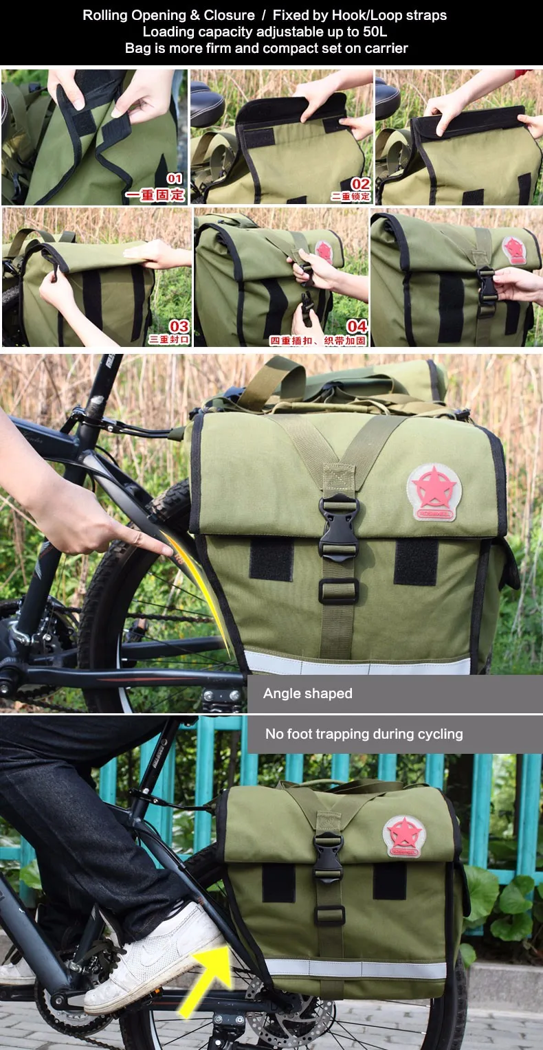 Perfect Roswheel Green Canvas Waterproof Double Bicycle Pannier Rear Seat Bag Bike Pouch 40-50L Bike Trunk Rack Bag Bycicle Carrier Bag 8 Perfect Roswheel Green Canvas Waterproof Double Bicycle Pannier Rear Seat Bag Bike Pouch 40-50L Bike Trunk Rack Bag Bycicle Carrier Bag 8