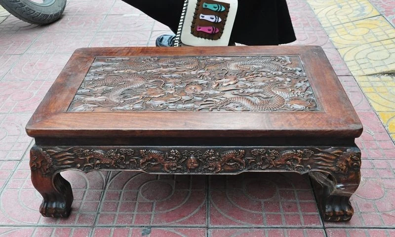 Old Chinese Huanghuali Wood Hand Carved Dragon Kirin Coffee Table Writing Desk A Desk Desk Tabledesk Wood Aliexpress