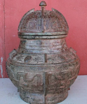 

USPS to USA S1781 12" Old Chinese Classic Bronze Dynasty Palace Folk Culture Statue Tank Jar Pot